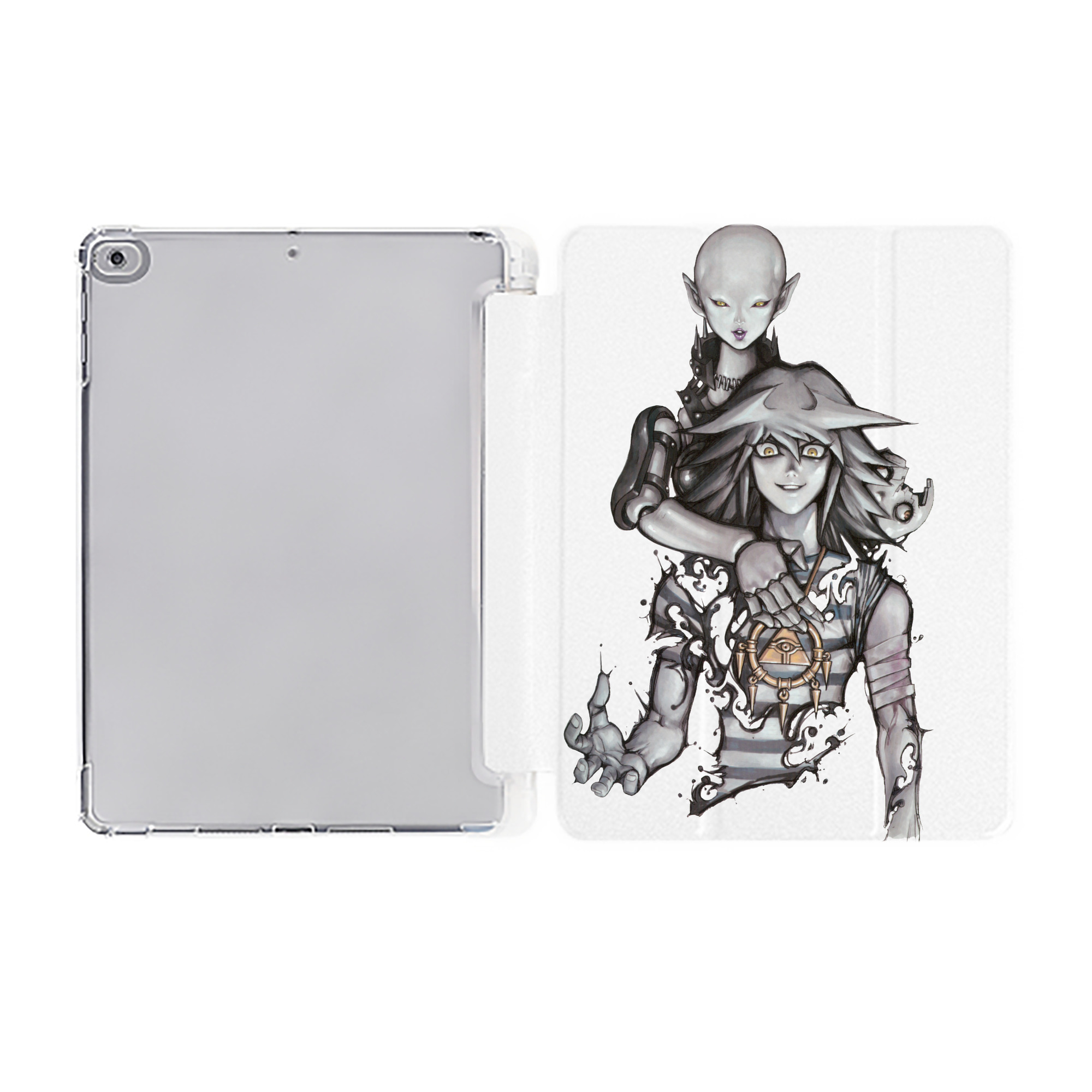 （画像用） 遊☆戯☆王 Yu-Gi-Oh! IPad ケース ペン収納付き 三つ折りスタンド PUレザー×シリコン 対応機種9.5/10.5/10.9インチ